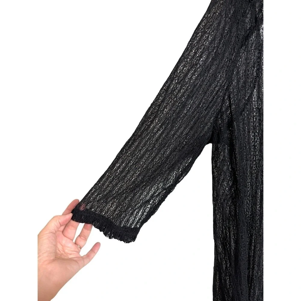 ModCloth Black Lace Blouse Sheer Lace Neck 3/4 Sleeve Women's Size1X - Picture 5 of 6